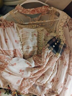 Gimmicks by BKE Boho Floral Paisley Lace Blouse Embroidered Mesh Long Sleeve L